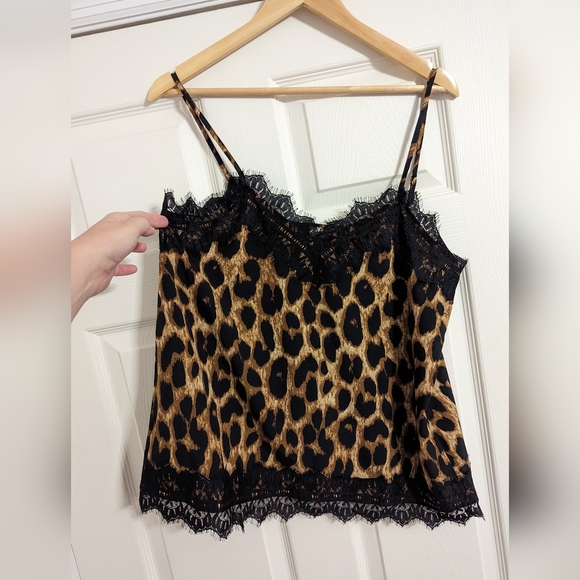 ee:some camisole black brown leopard print black lace size large NWT - Picture 2 of 8